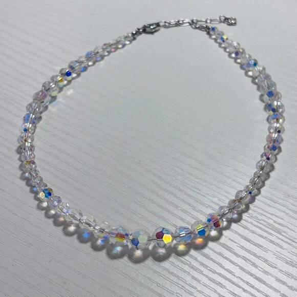 Aurora Borealis Crystal Beaded Necklace Clear AB Sparkle 16” - Picture 2 of 12